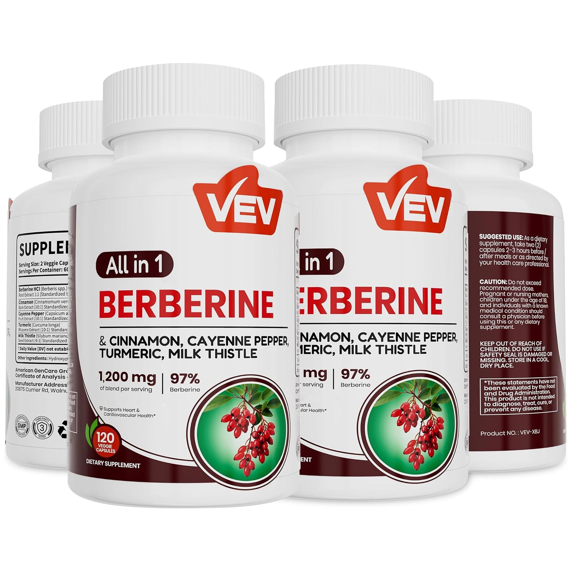 VEV Berberine Supplement with Ceylon Cinnamon Softgels, 240 Count