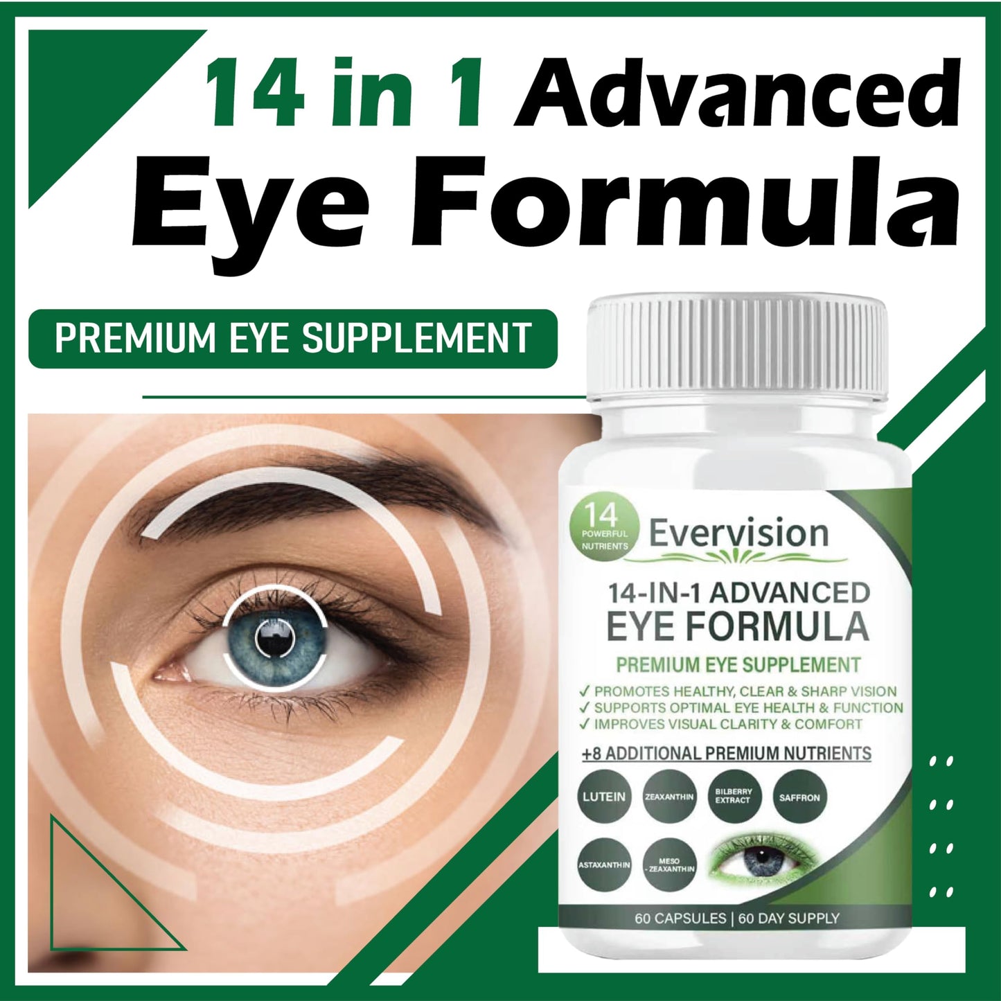 PressurePal Evervision 14 in 1 Advanced Eye Formula Eye Vitamin and Mineral Supplement 60 Capsules