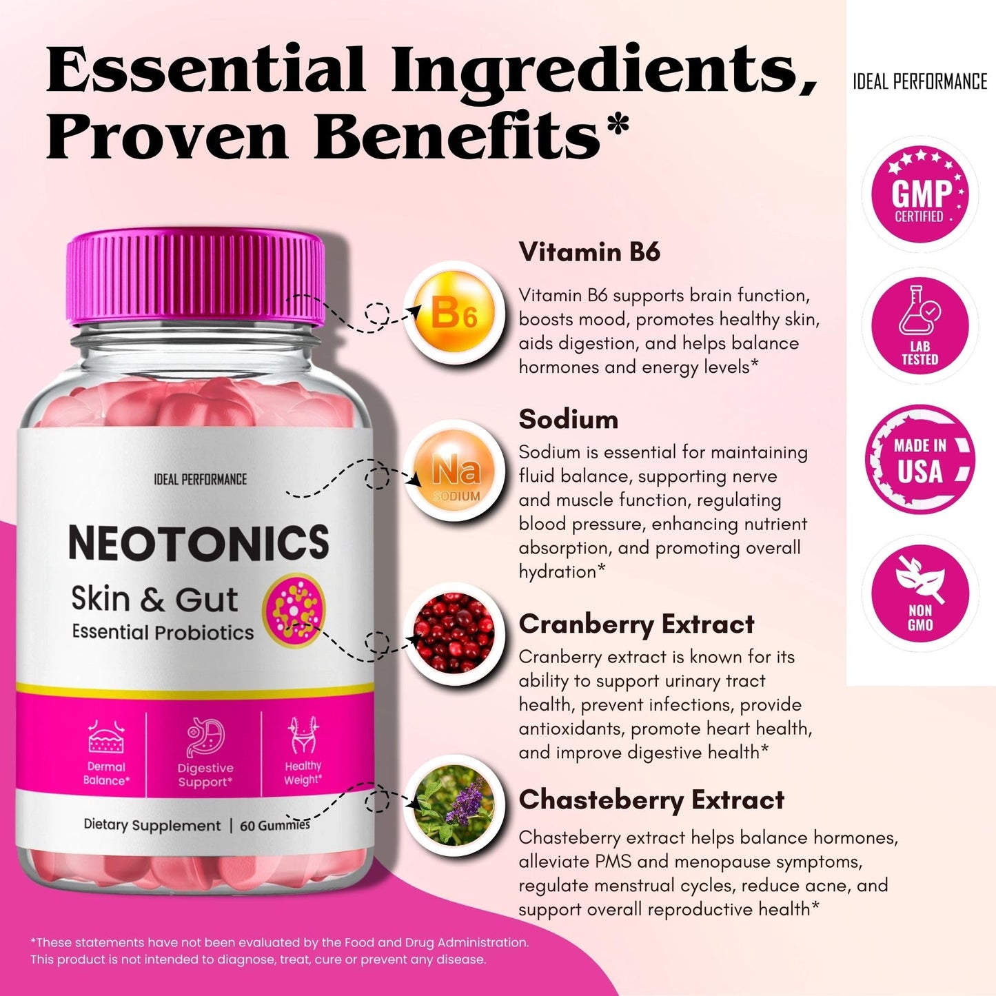 IDEAL PERFORMANCE Neotonics Skin & Gut Gummies 120 Count