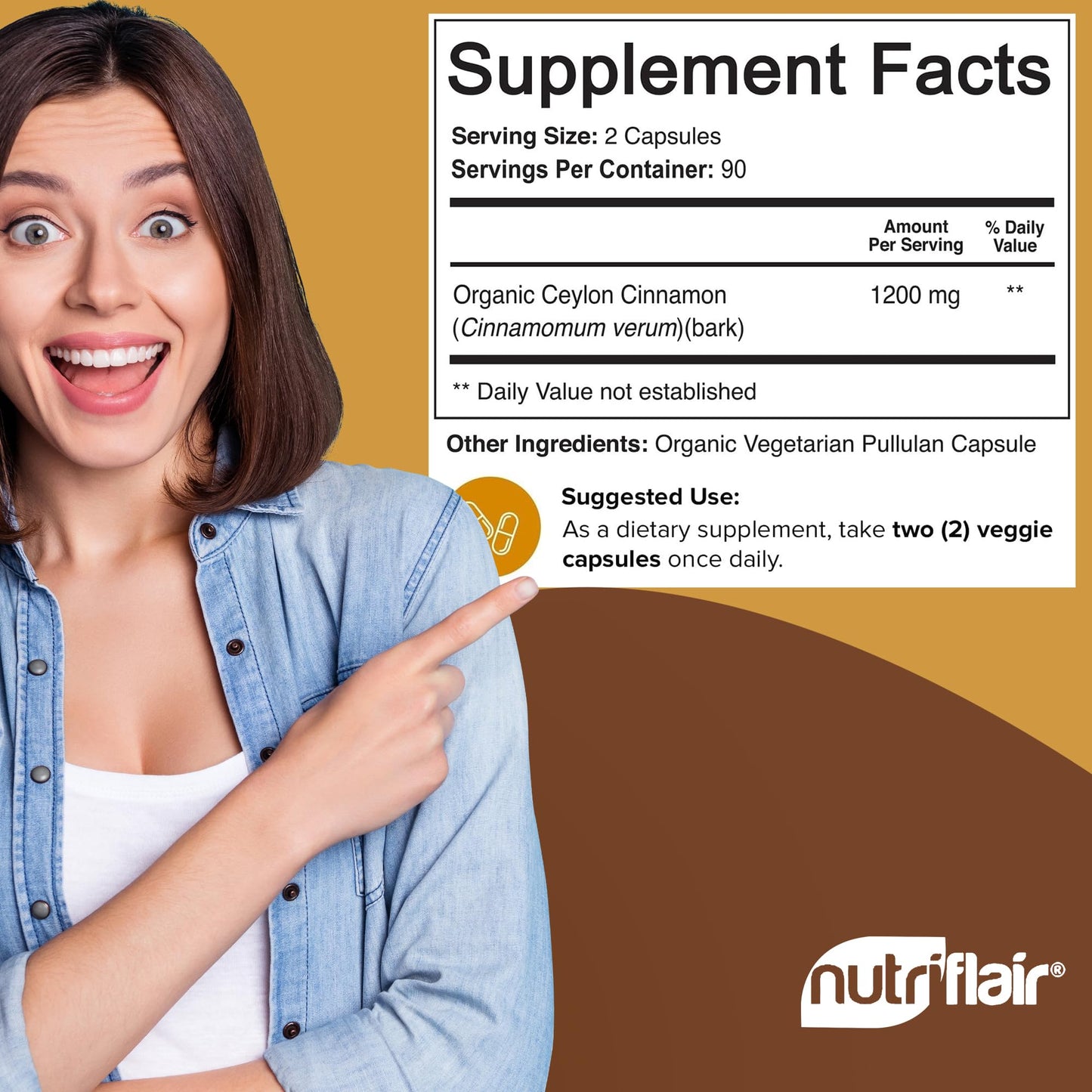 NutriFlair Organic Ceylon Cinnamon Capsules 180 Count