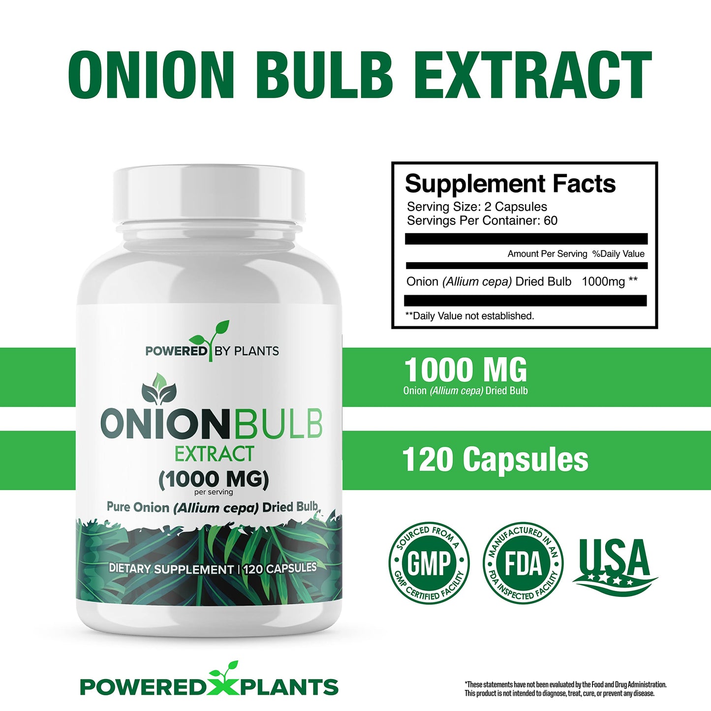 POWERED X PLANTS Onion Bulb Extract 1000mg Capsule, 120 Count