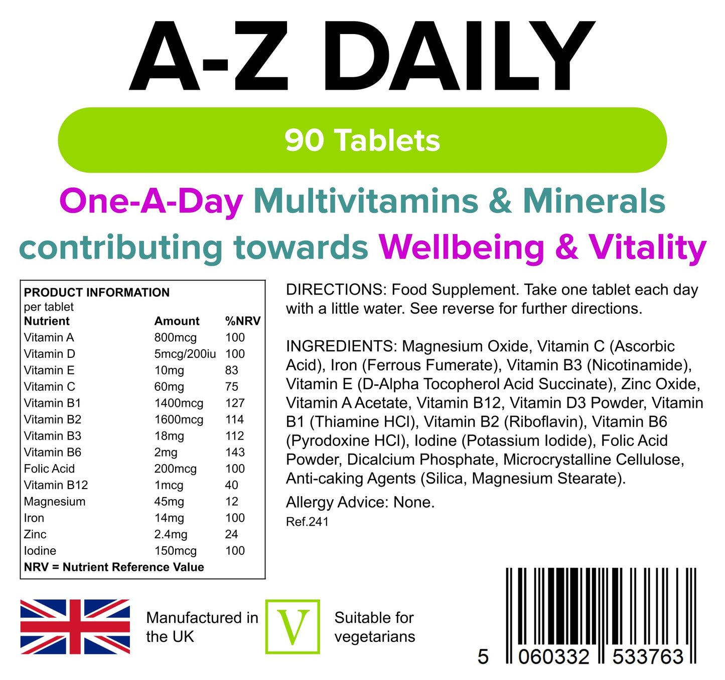 Lindens Multivitamin A-Z Daily Tablets, 90 Tablets