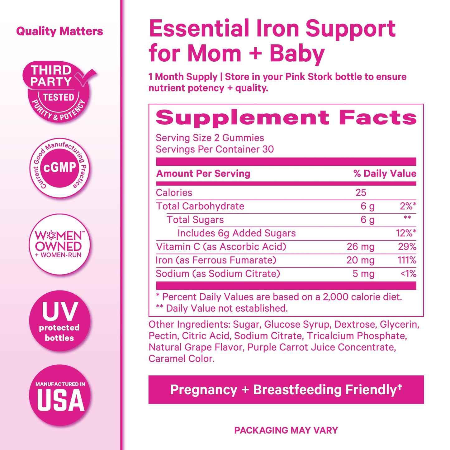Pink Stork Prenatal Iron Supplement Gummy, 20 mg, 60 Count