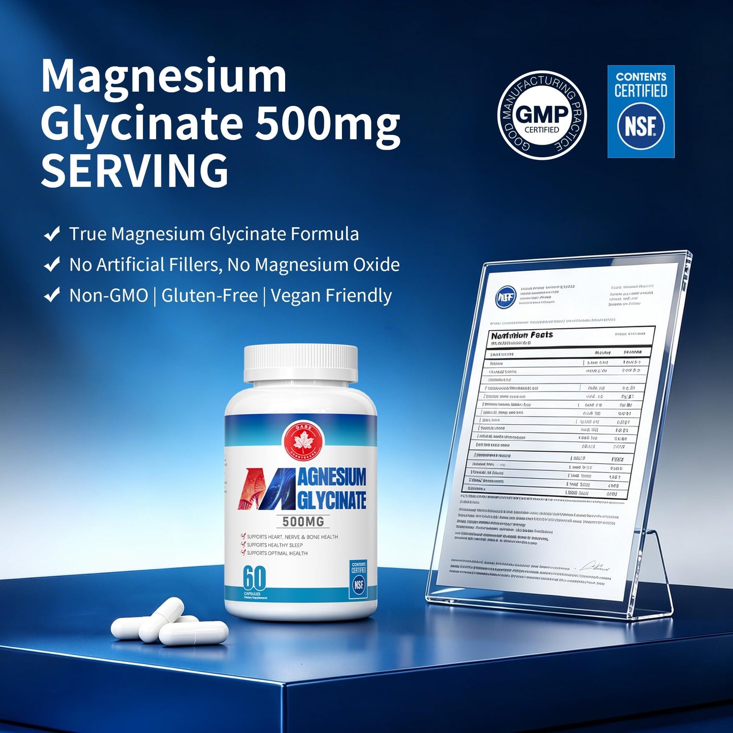 GABE SUNNYBEARS Magnesium Glycinate 500mg Capsule, 60 Count