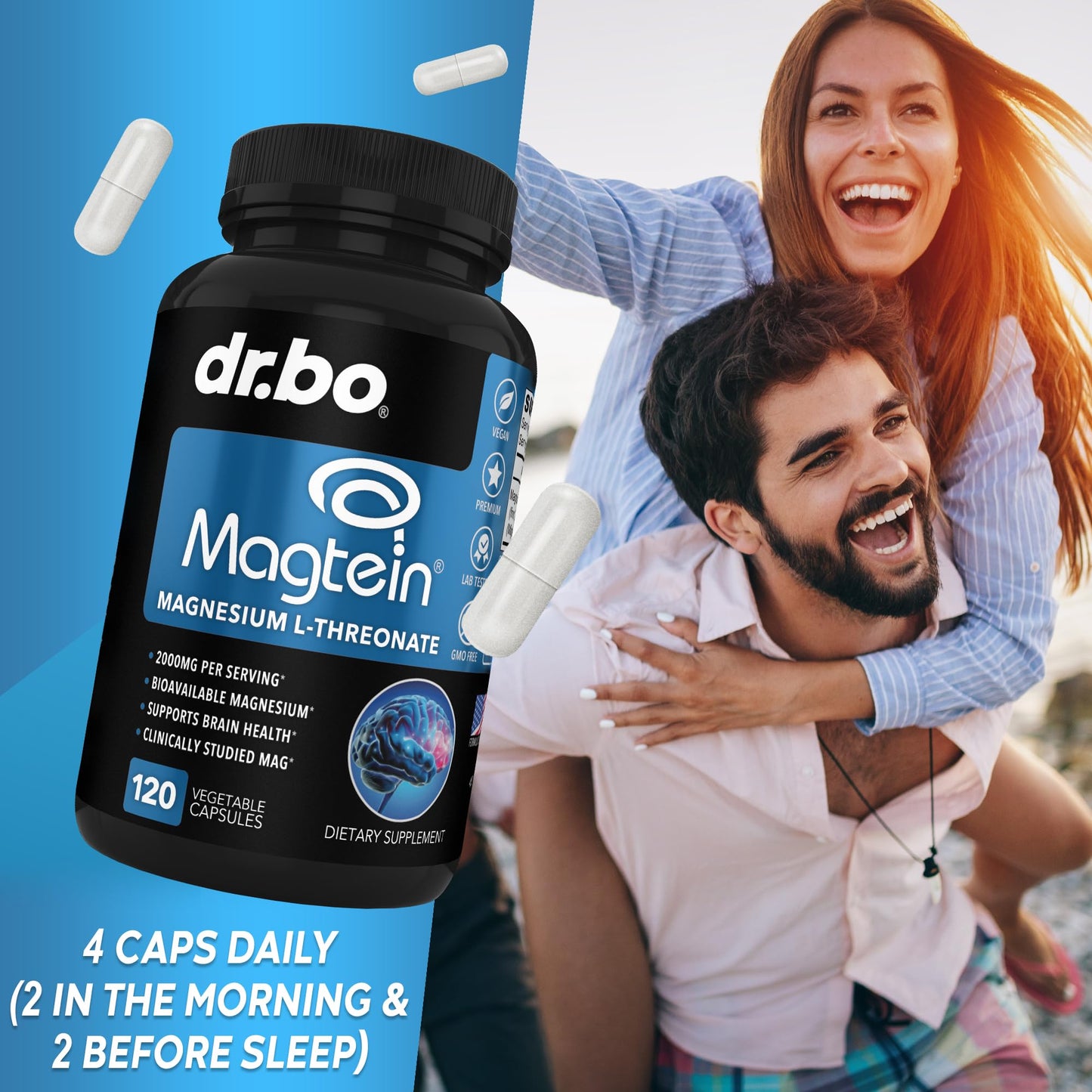 DR. BO Magtein Magnesium L-Threonate 2000mg Capsules, 120 Count