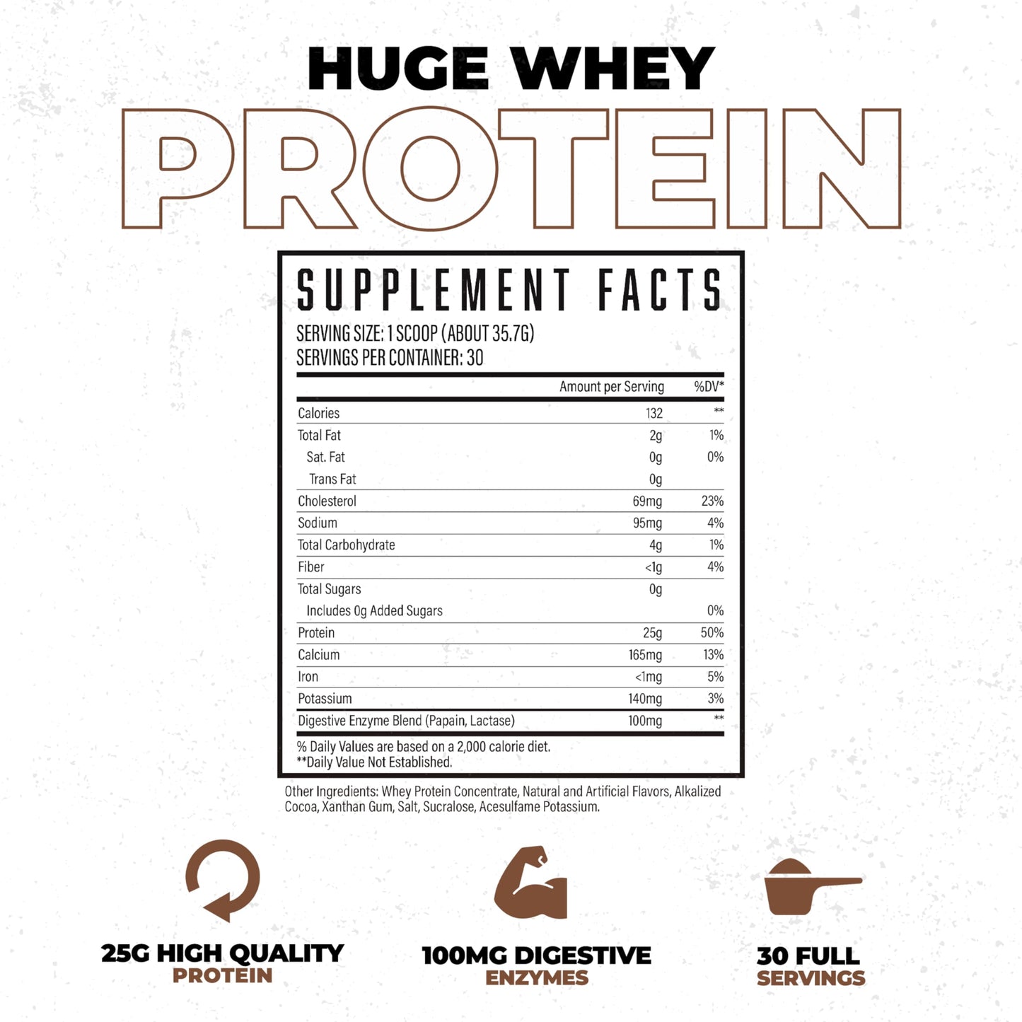Huge Supplements Huge Whey Protein Powder, Chocolate Brownie, 30 Servings
