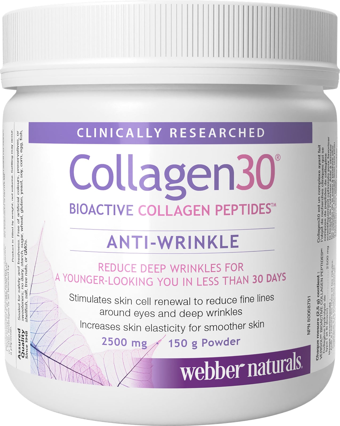 Webber Naturals Collagen30 Anti-Wrinkle 2500 mg Powder 5.3 oz