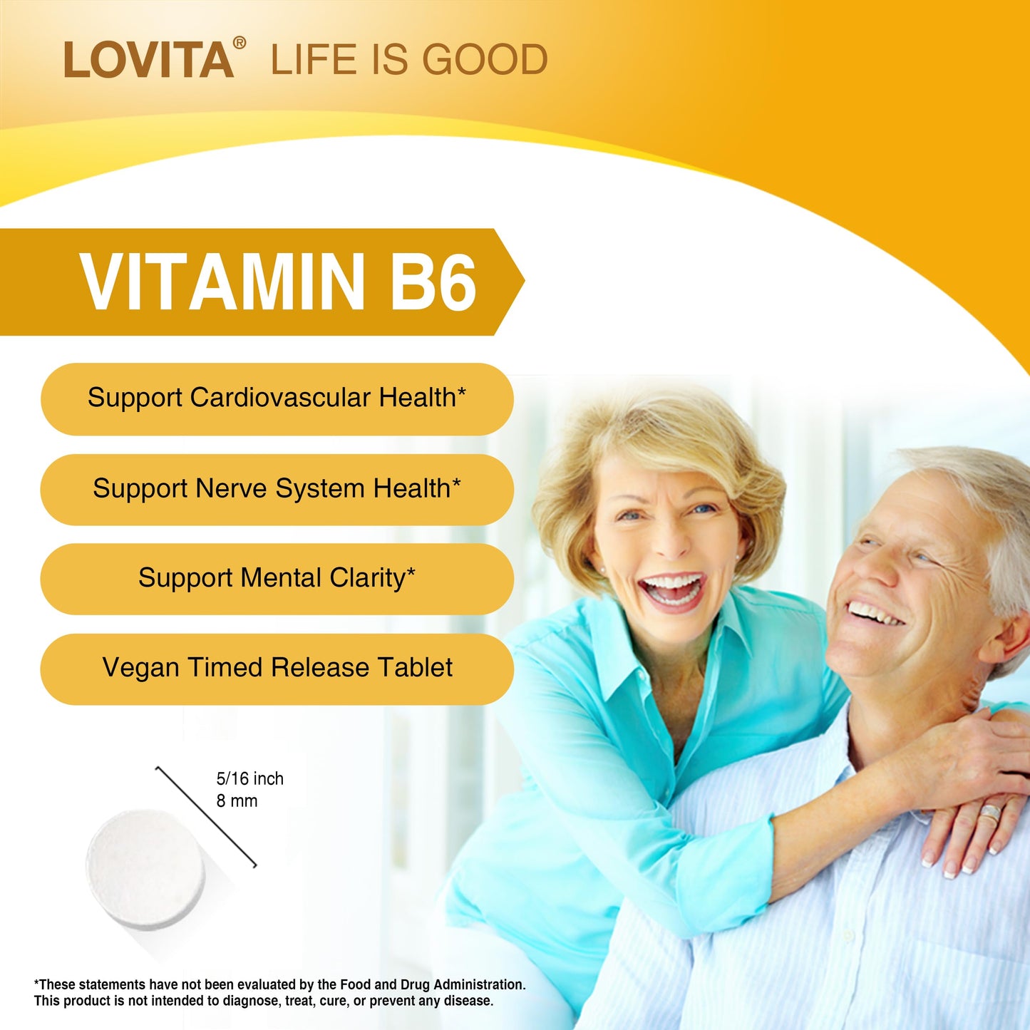 LOVITA Vitamin B6 (Pyridoxine Hydrochloride) 80 mg Timed Release Tablet, 130 Count