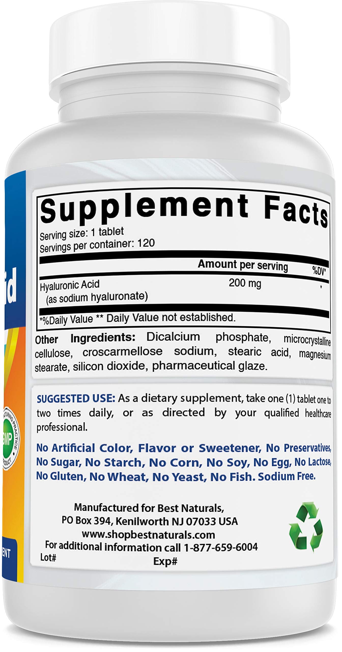 Best Naturals Hyaluronic Acid 200 mg Tablets 120 Count