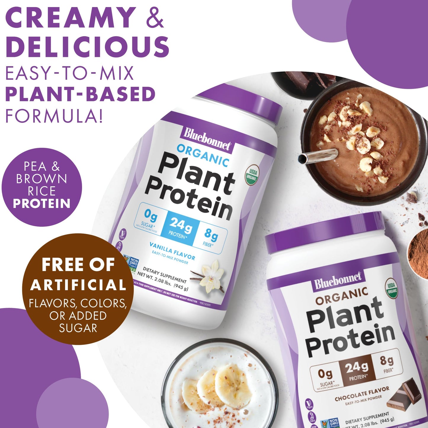 BlueBonnet Organic Plant Protein Powder 19 Servings