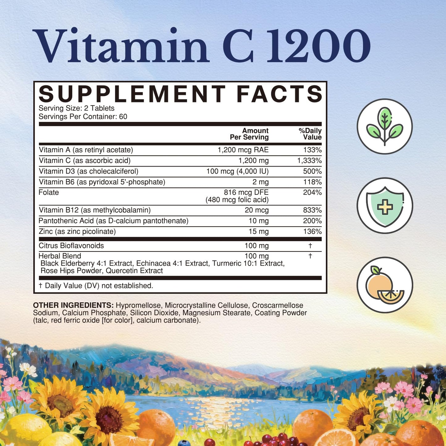 Vitalitown Vitamin C Complex 1200mg with Elderberry, Vitamin D3, Zinc, Quercetin, Rose Hips, Bioflavonoids, Turmeric & Echinacea Tablets, 120 Count