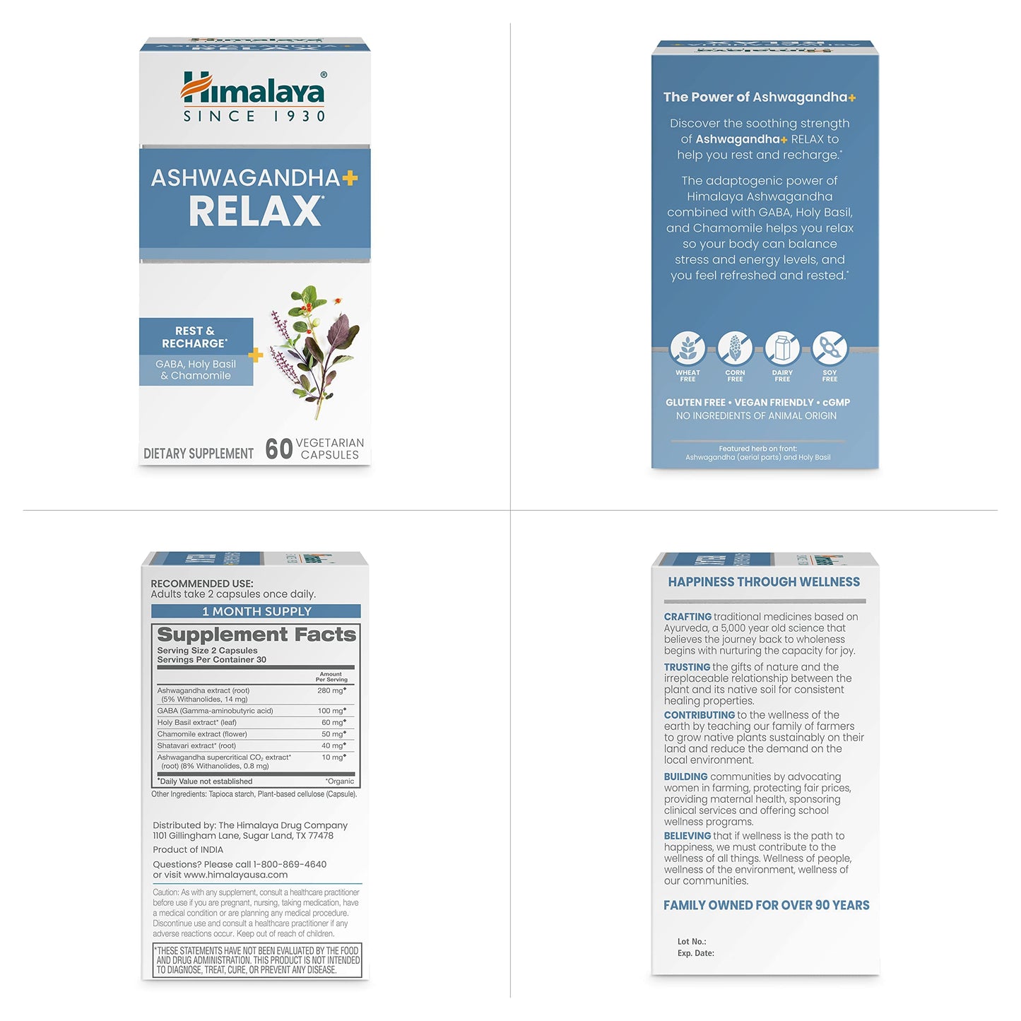 Himalaya Ashwagandha+ Relax with GABA, Holy Basil & Chamomile Capsules, 60 Count