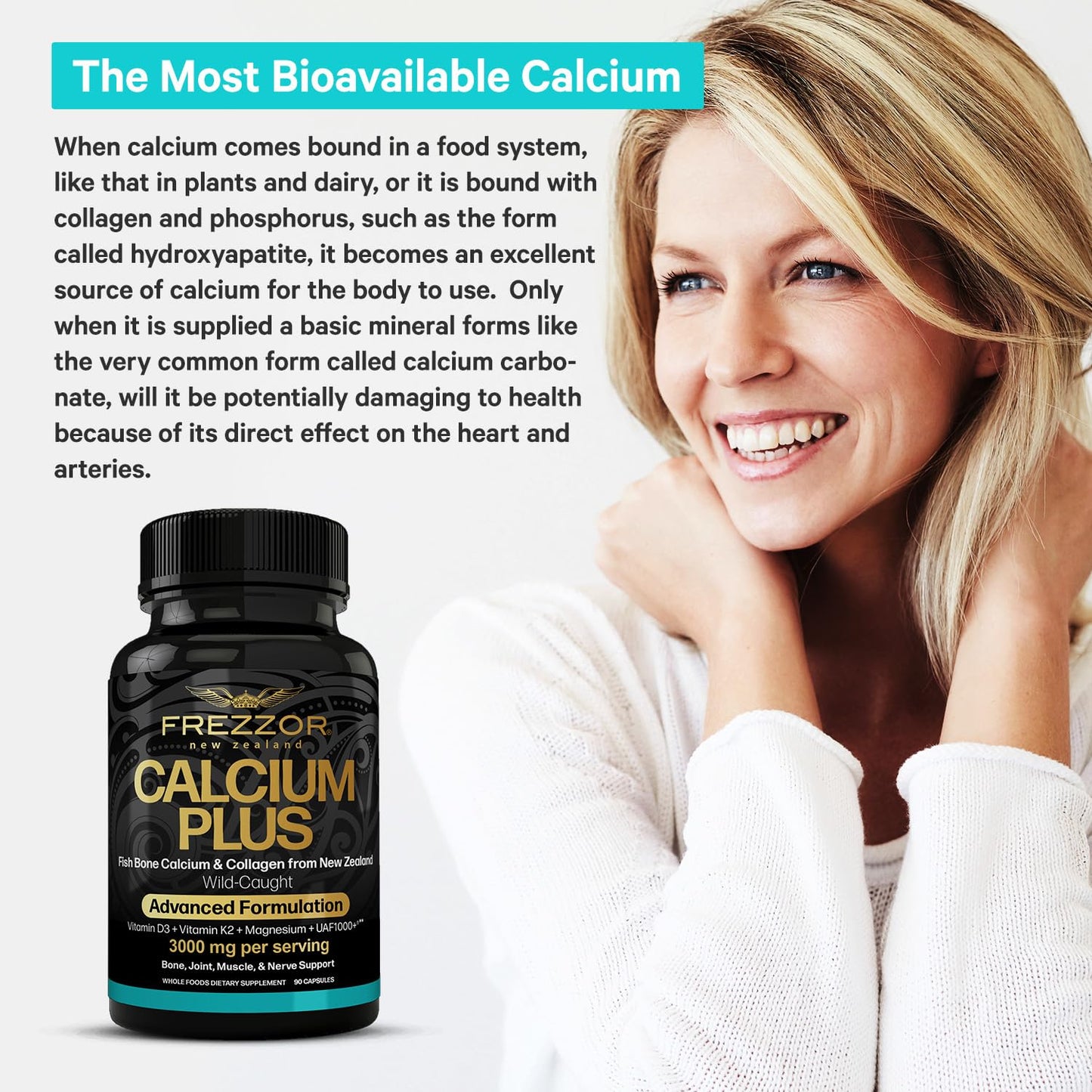 FREZZOR Calcium Plus with UAF1000+ Capsules, 90 Count