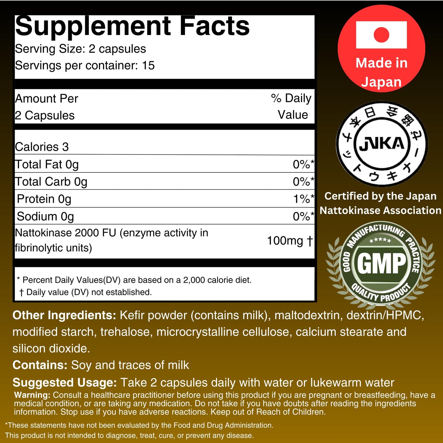 Japan f Labo Nattokinase 2000 FU and Kefir Supplement Capsules, 30 Capsules