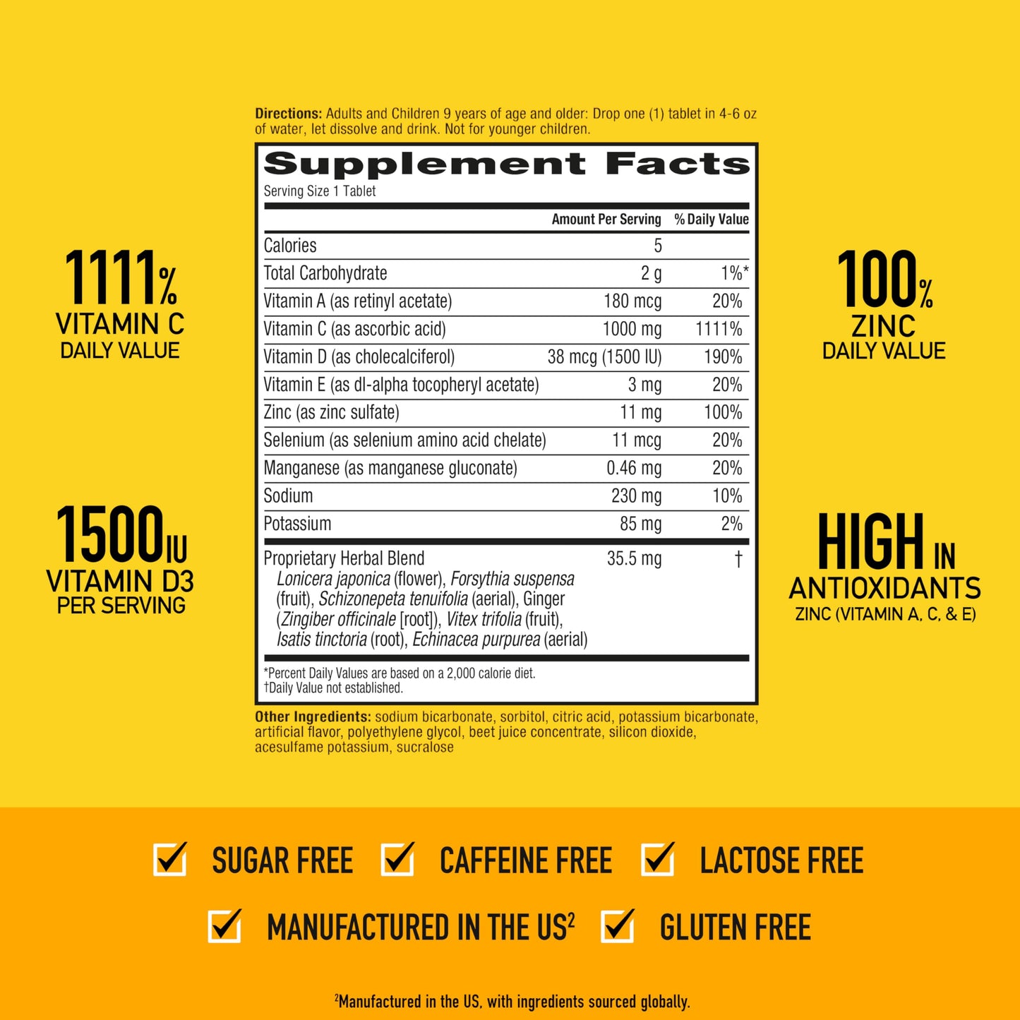 Airborne 1000mg Vitamin C with Vitamin D & Zinc, 60 Tablets