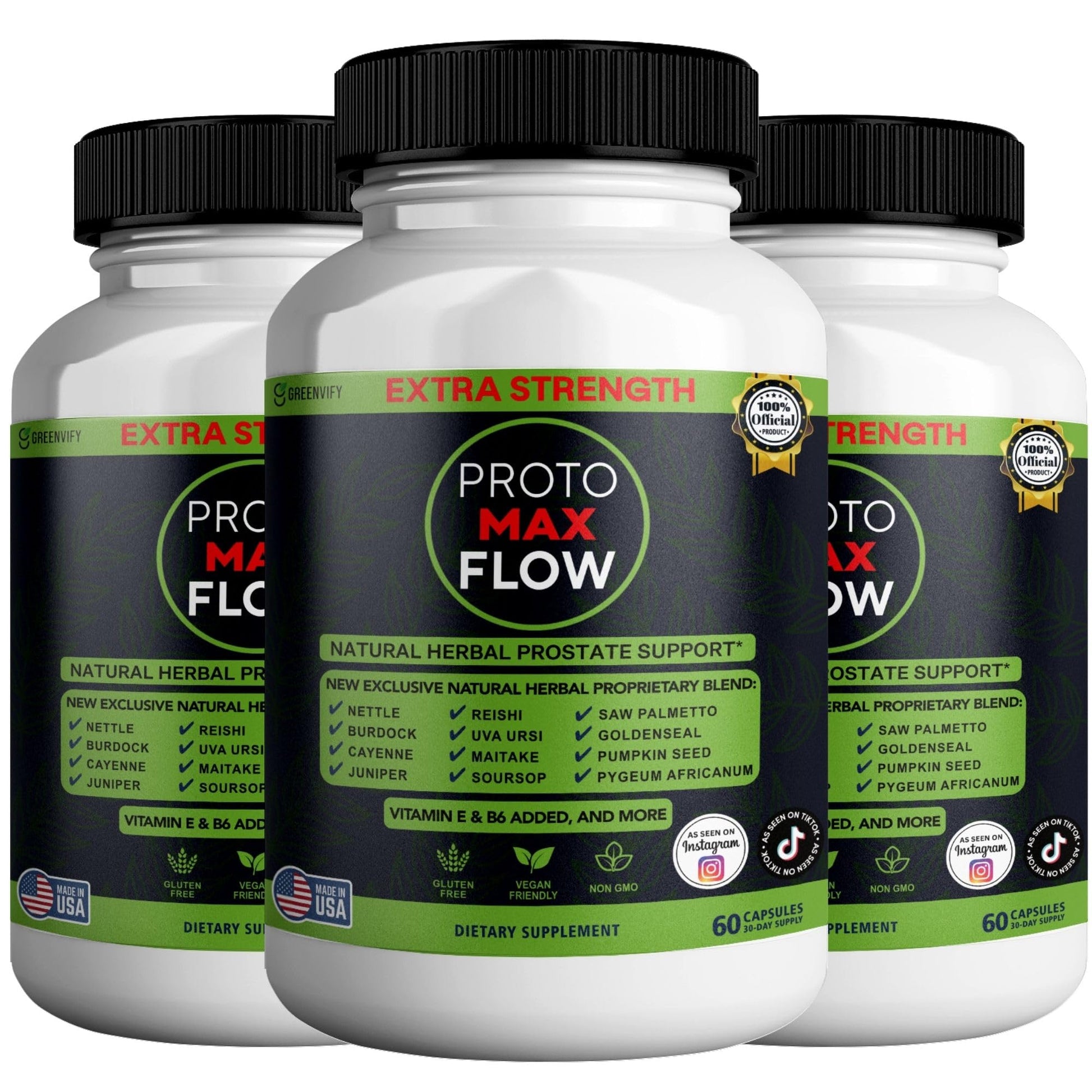GREENVIFY Proto Max Flow Extra Strength Prostate Support Natural Herbal Supplement with Saw Palmetto, 180 Capsules