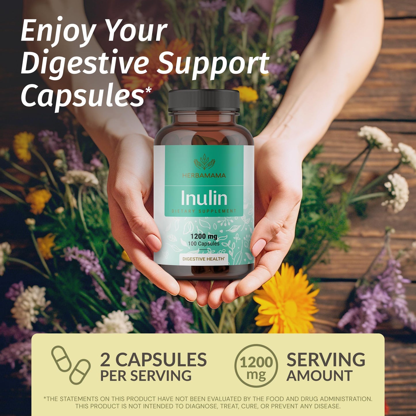 HERBAMAMA Inulin Powder Capsules 1200mg, 200 Capsules