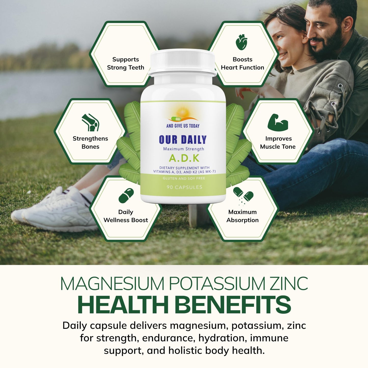 AND GIVE US TODAY OUR DAILY Our Daily Vites Potassium Magnesium Supplement with Zinc 1025mg 90 Capsules