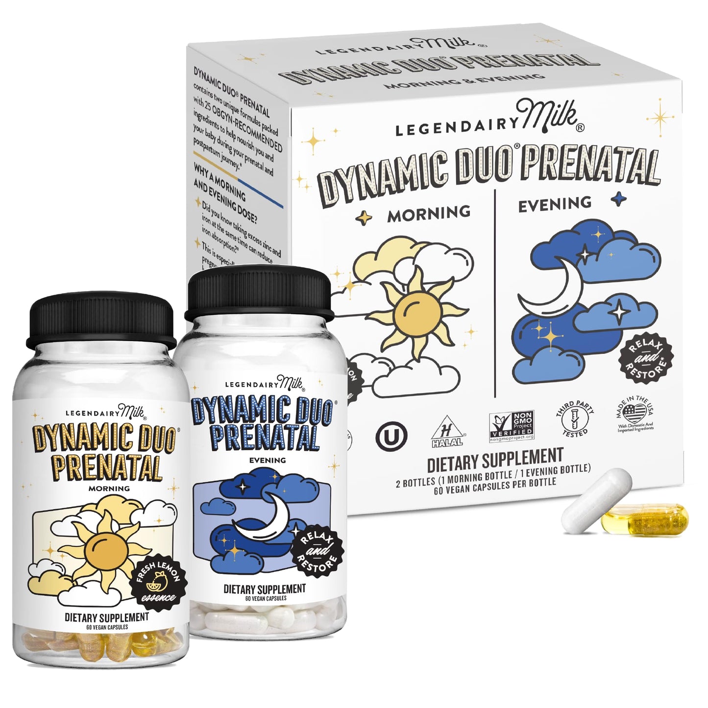 Legendairy Milk Dynamic Duo Prenatal 2-in-1 Prenatal Vitamins for Women with DHA and Methylated Folate 120 Capsules