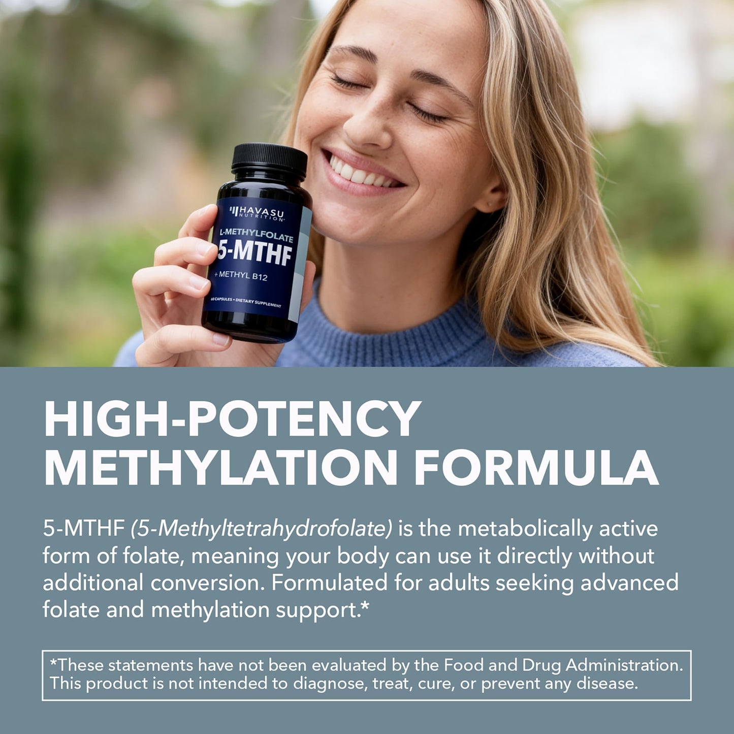 HAVASU NUTRITION L-MethylFolate 15 Mg Plus Methyl B12, High Strength 5 MTHF, 60 Capsules