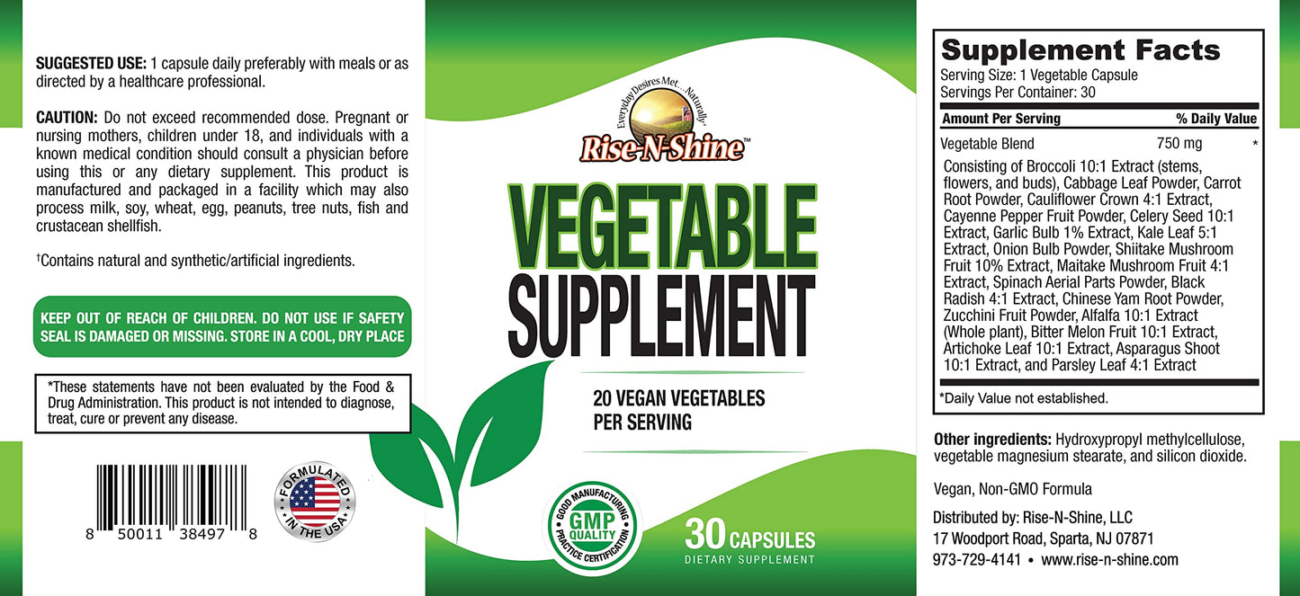 Rise-N-Shine Vegetable Supplement with 20 Veggies Blend - Capsule, 30 Count