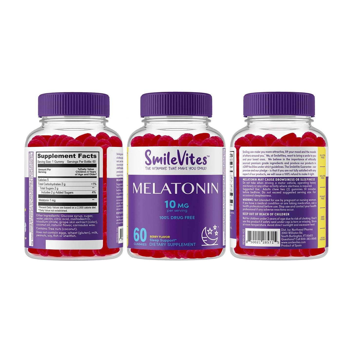 SmileVites Melatonin Gummies 10mg, 60 Count