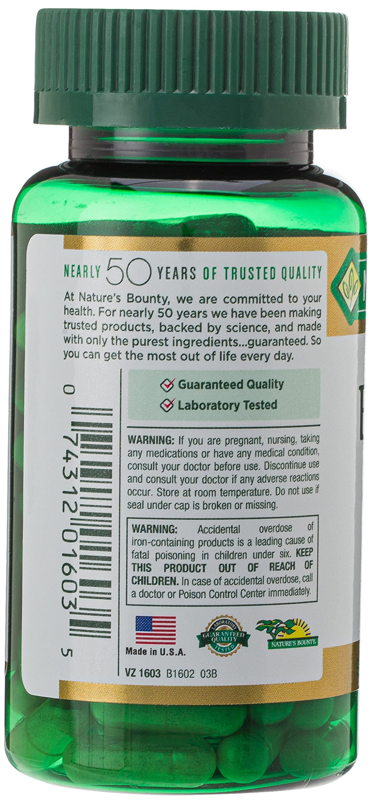 Nature's Bounty Gentle Iron 28 mg Capsules with Vitamin C, Folic Acid, Vitamin B-12 Iron Supplement, 180 Capsules