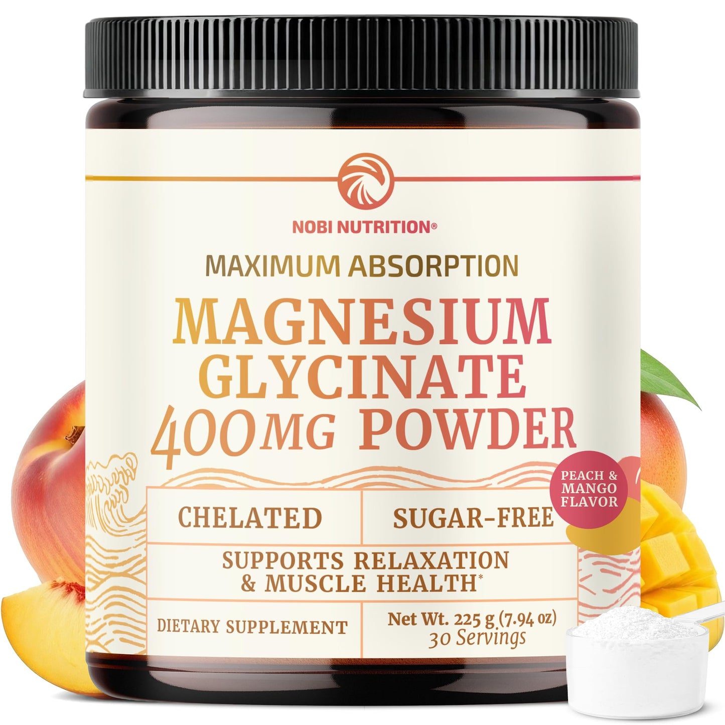 Nobi Nutrition Magnesium Glycinate Powder 400mg Sleep & Relaxation Support, Sugar-Free, 7.94 Ounce