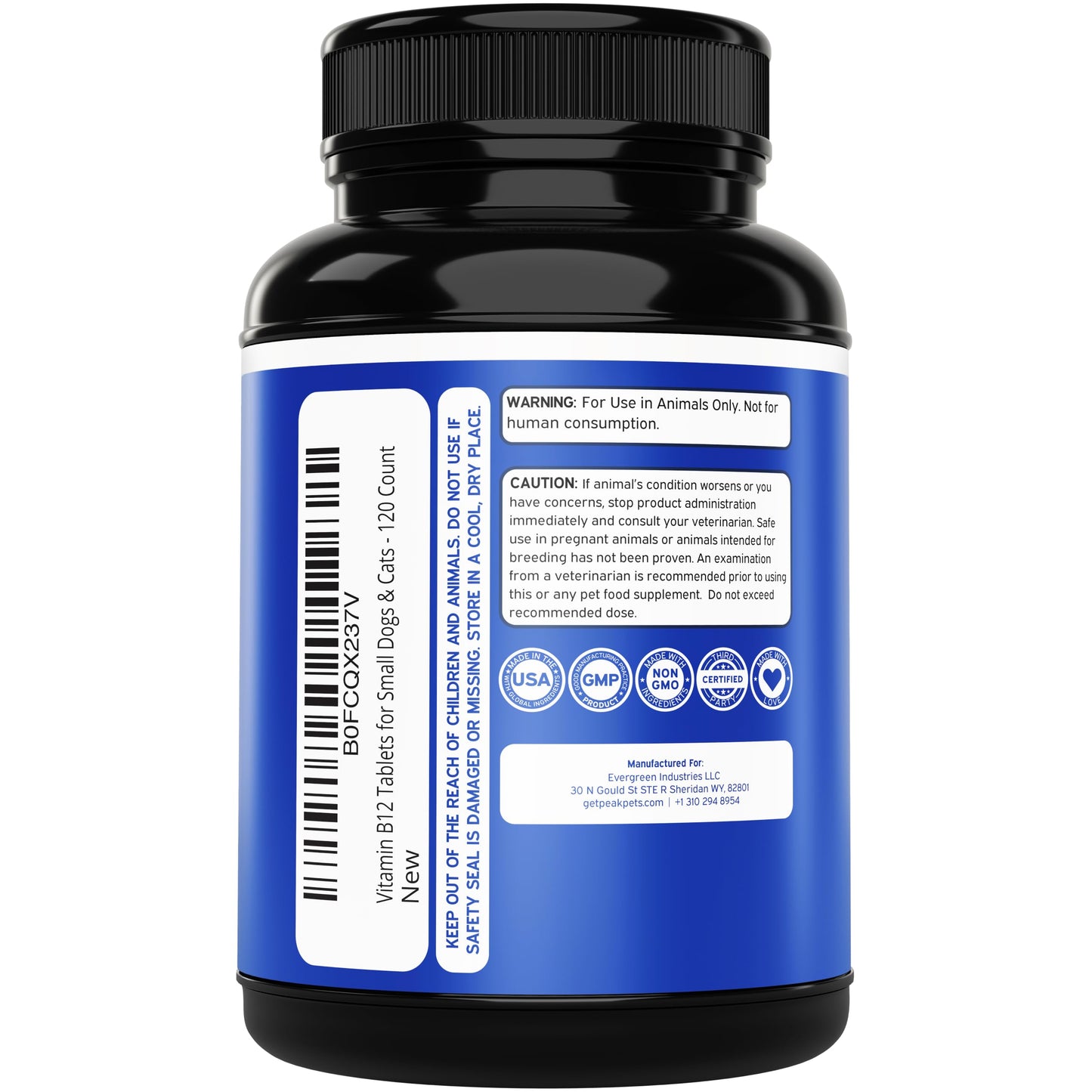 Peak Pets Vitamin B12 Supplement for Small Dogs & Cats Tablets, 120