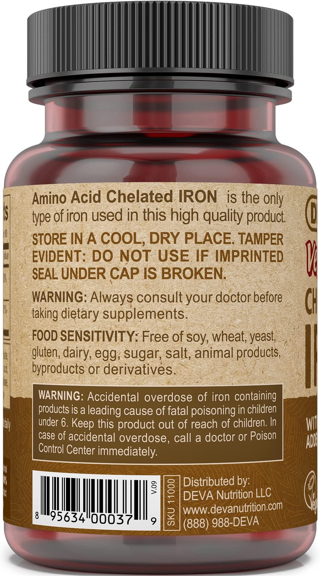 DEVA Vegan Chelated Iron 29 mg Fortified with B-12 - High Potency, Easy to Swallow, 180 Tablets