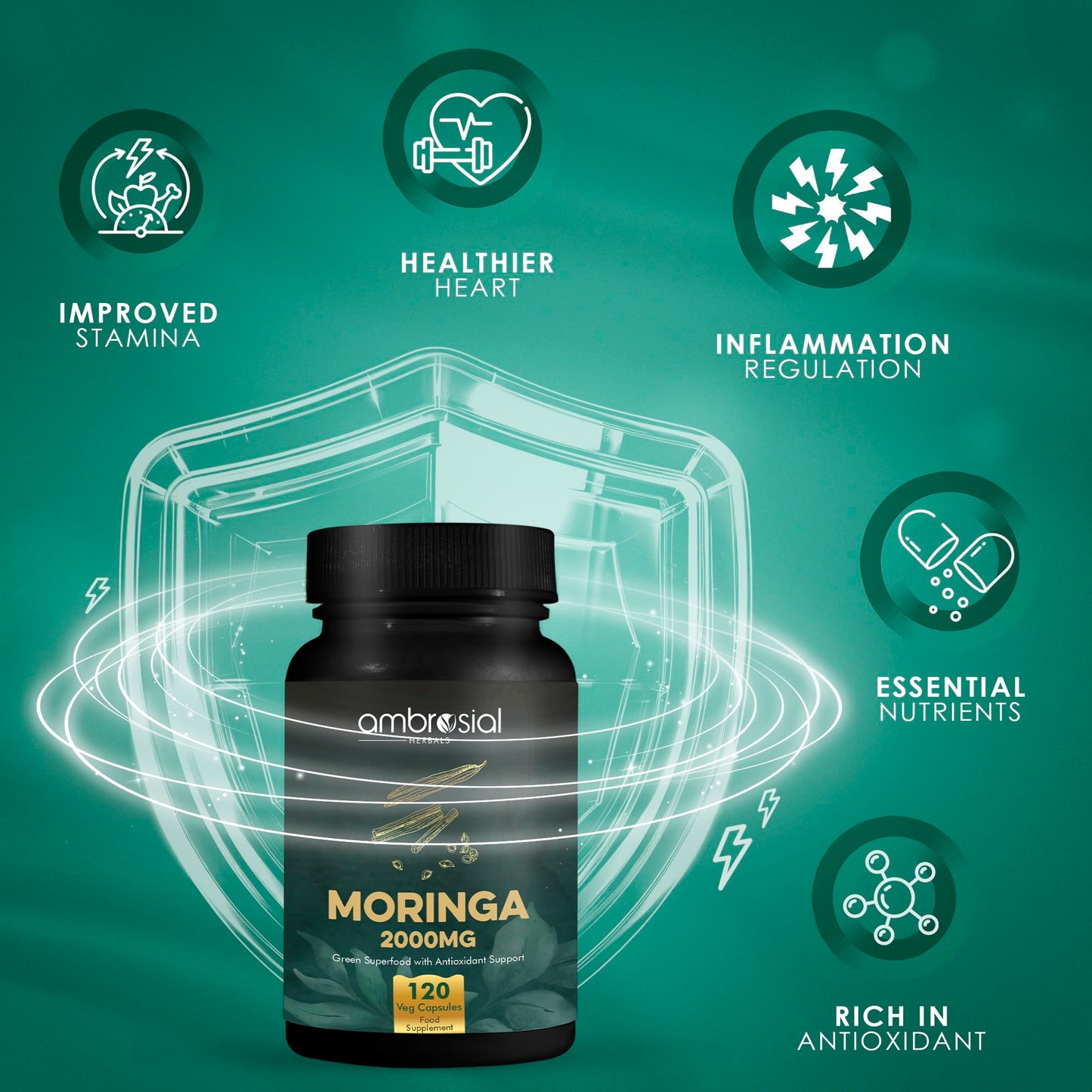 Ambrosial Moringa 2000mg Capsules, Capsule, 120 Count