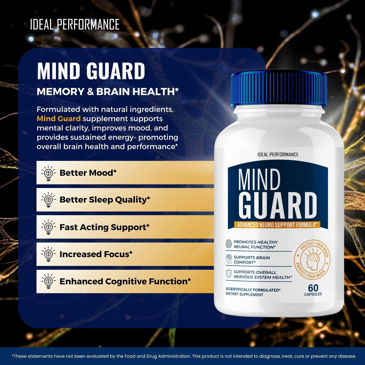 IDEAL PERFORMANCE Mind Guard Brain Supplement Capsules, 120 Capsules
