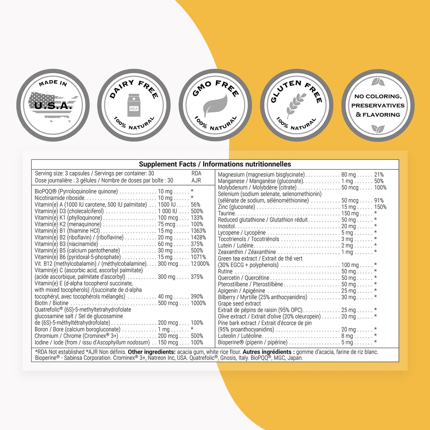 Supersmart Daily3 + Bio PQQ (All-in-One Formula) Multivitamin Capsules 90 Count