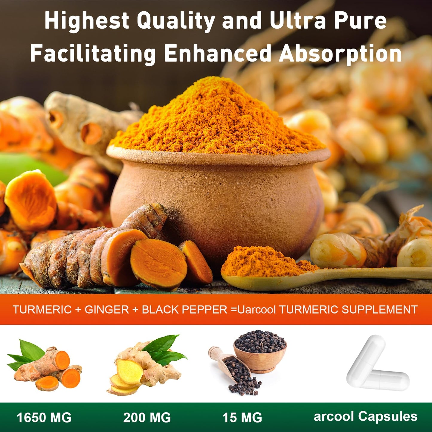 Uarcool Turmeric Curcumin Supplement Capsule 60 Count