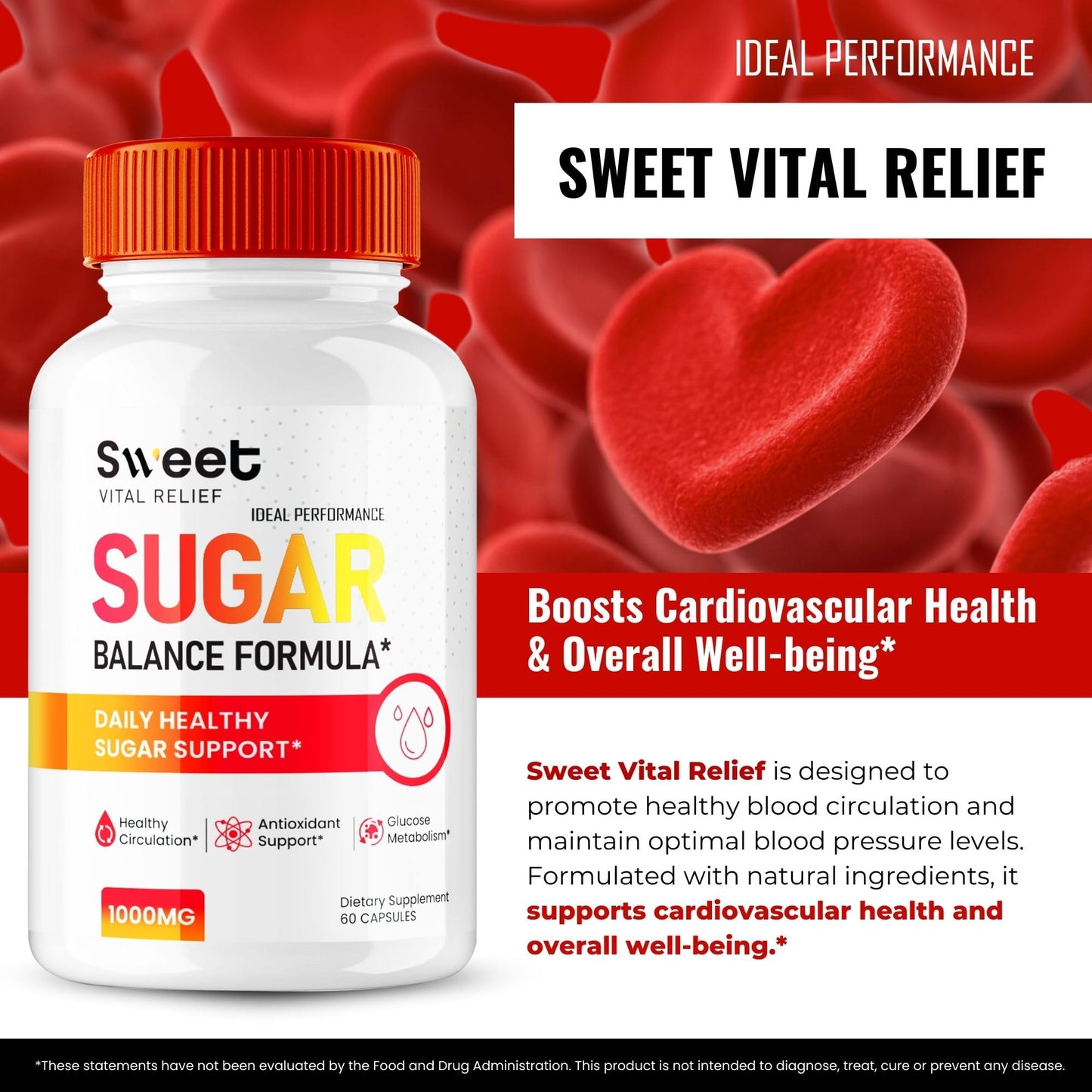 IDEAL PERFORMANCE Sweet Vital Relief Blood Balance Formula 120 Capsules