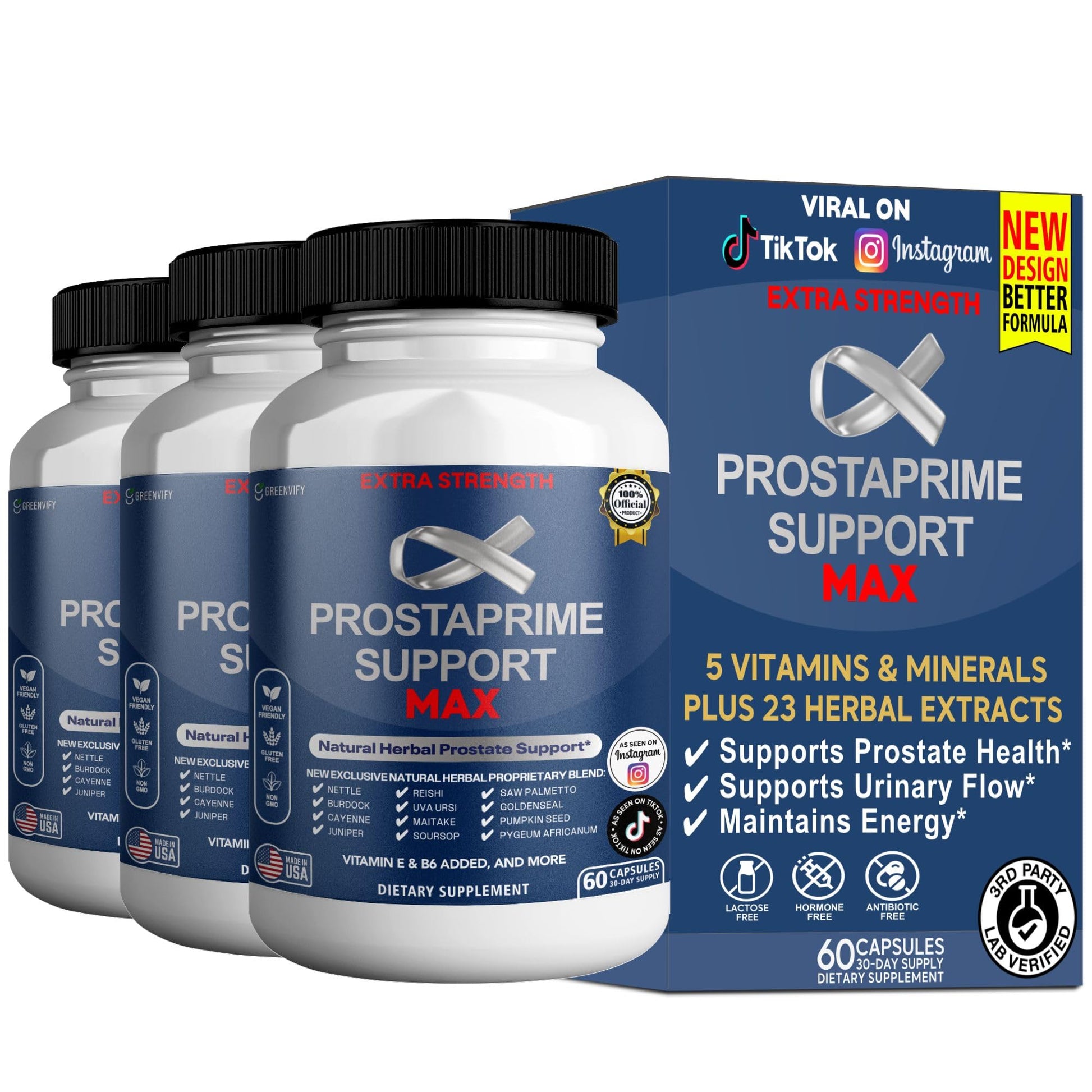GREENVIFY Prostaprime Support Max Extra Strength Prostate Supplement Capsules, 60 Count