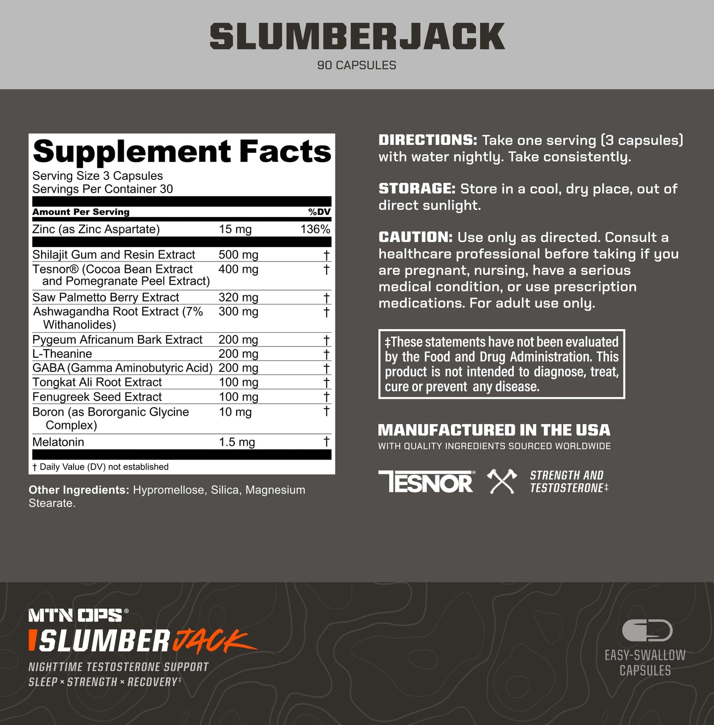 MTN OPS Slumber Jack Men's Sleep & Recovery Supplement Capsules, 90 Count