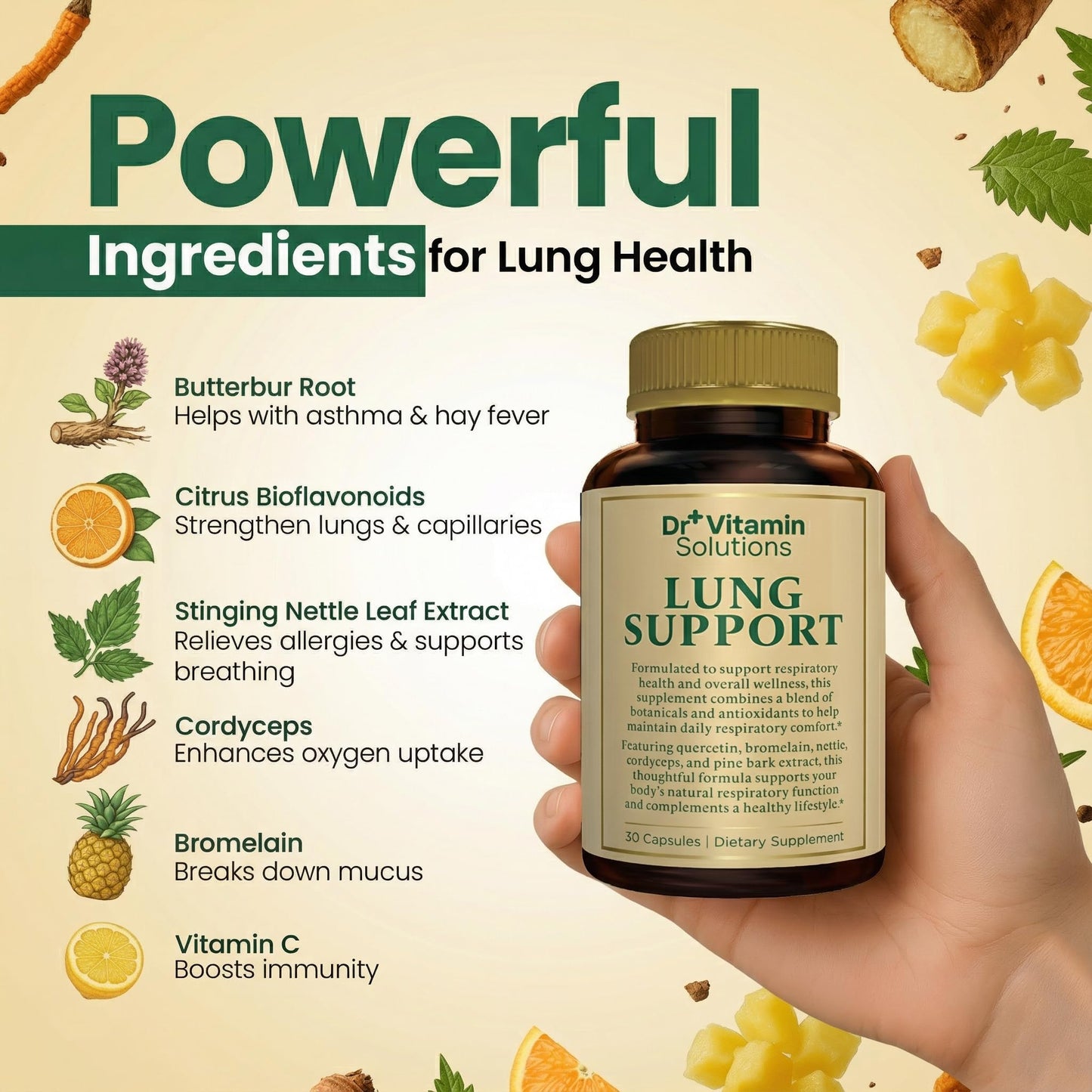 DR VITAMIN SOLUTIONS Lung Detox for Smokers, Mullein Leaf Extract, 10-in-1 Cleanse for Lungs Capsule, 30 Capsules