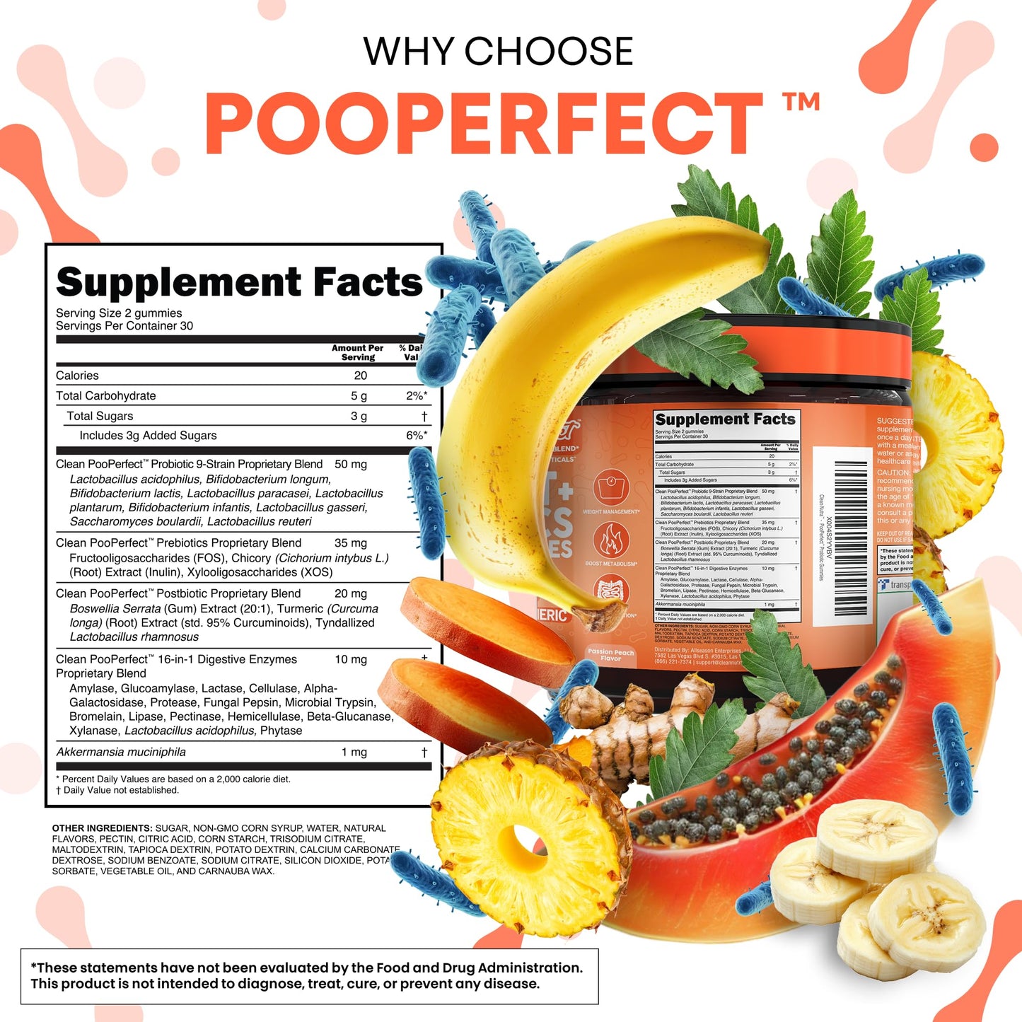 Clean Nutraceuticals Prebiotic Postbiotic Digestive Enzymes Gummy, 60 Count