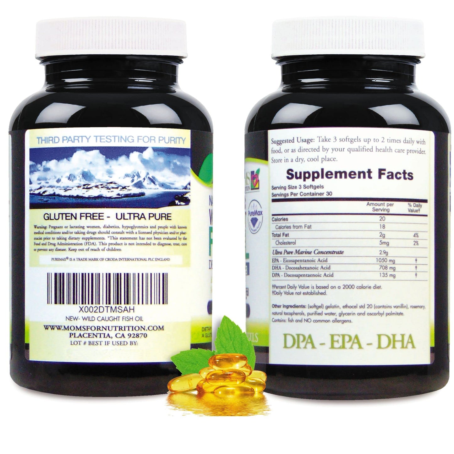 Moms For Nutrition Wild Caught Omega-3 Fish Oil DPA-EPA-DHA, 2,900 mg, 180 Softgels