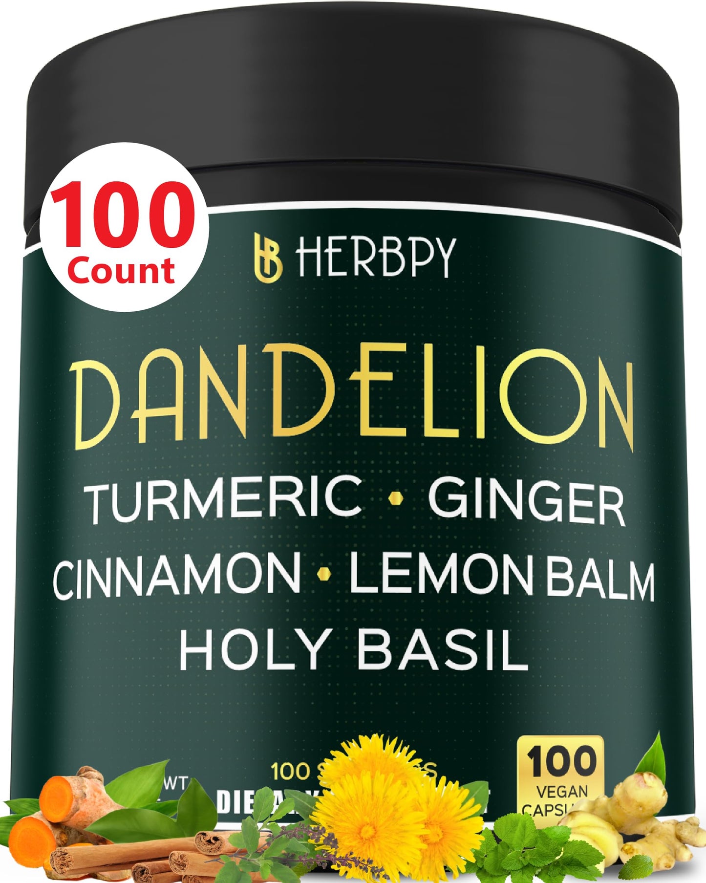 Herbpy Dandelion Root Supplement Capsules 100 Count