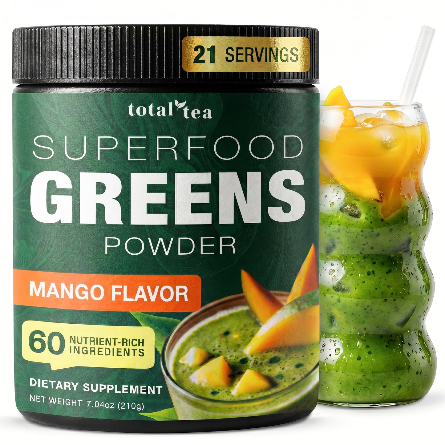 Total Tea Super Greens Powder Supplement, 21 Servings