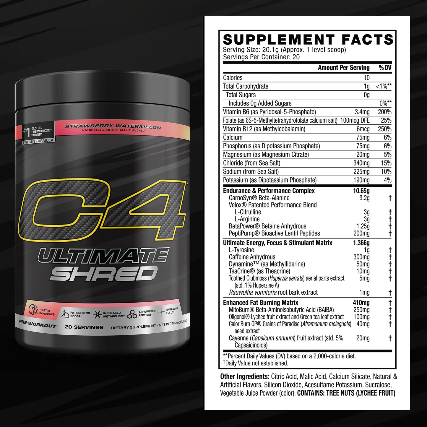 C4 Ultimate Shred Pre Workout Powder Strawberry Watermelon 11.1 Ounce