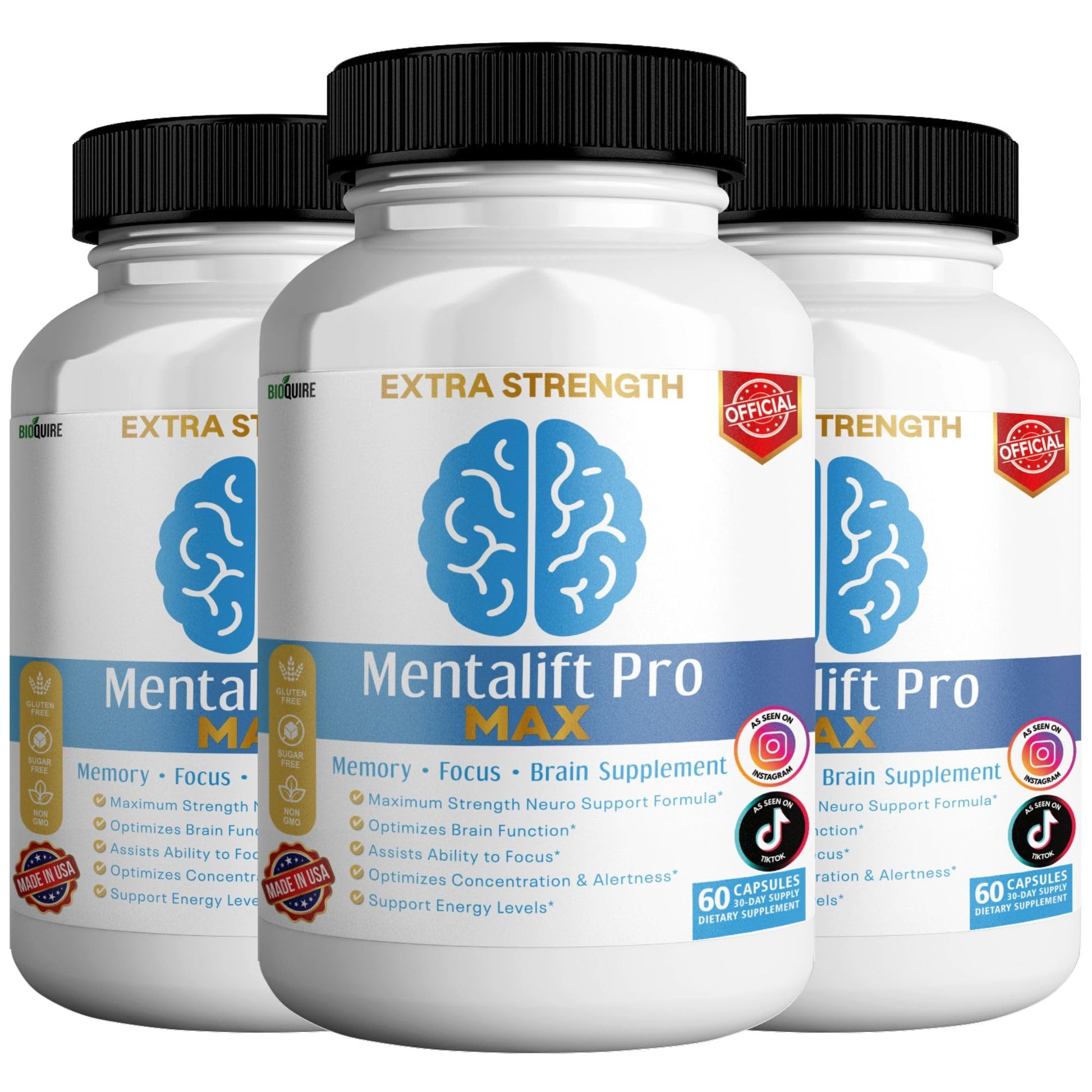 BIOQUIRE Mentalift Pro MAX Extra Strength Memory & Focus Supplement 60 Capsules