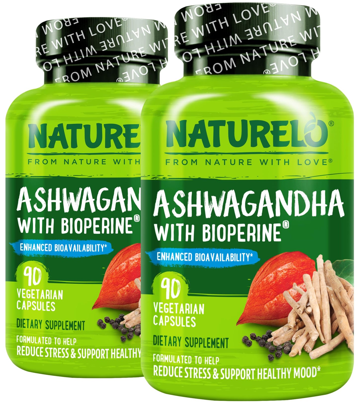 NATURELO Ashwagandha Organic Root Powder Capsules 180 Count