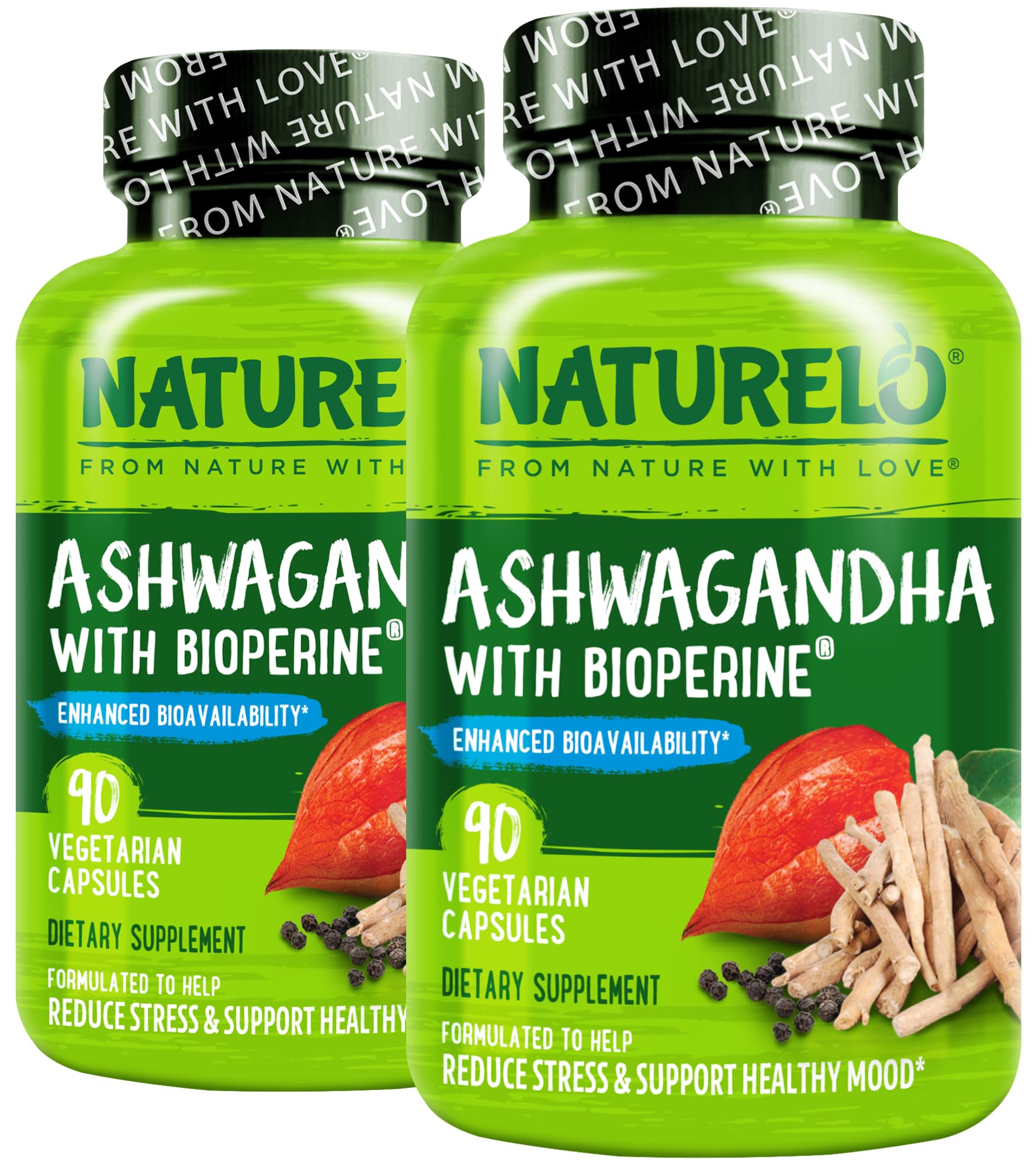 NATURELO Ashwagandha Organic Root Powder Capsules 180 Count