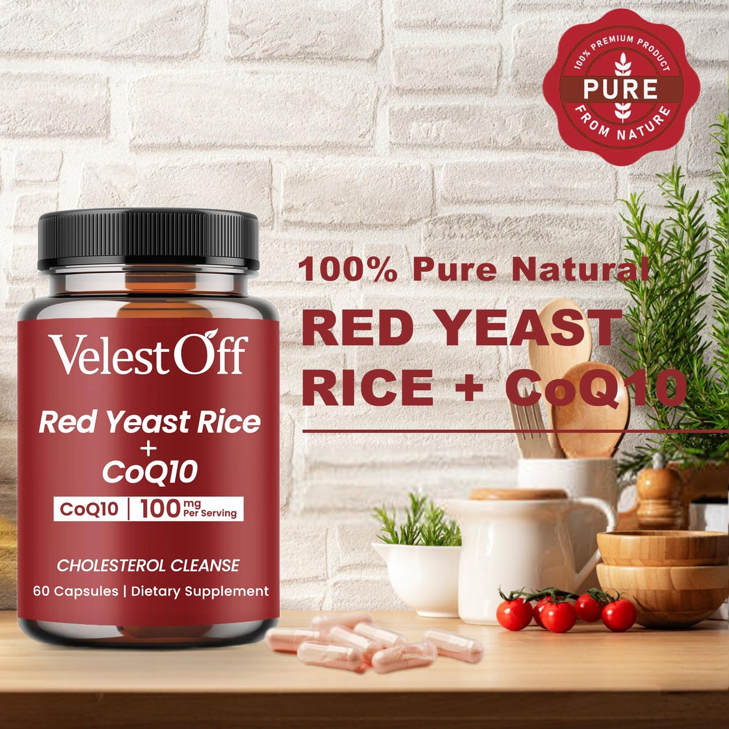 Velestoff Red Yeast Rice & CoQ10 Cholesterol Cleanse Capsules, 60 Capsules, 2 Bottles