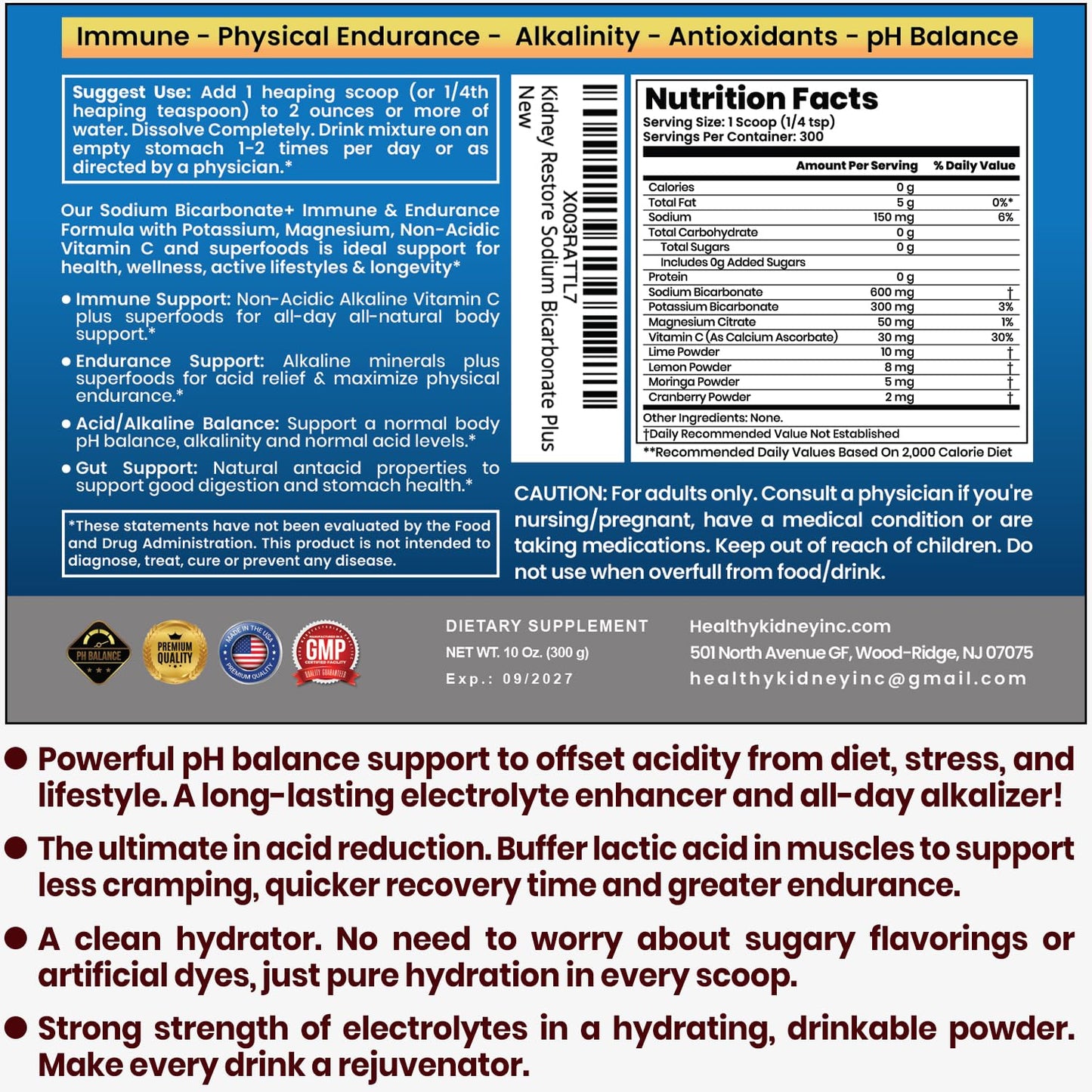 Kidney Restore Sodium Bicarbonate+ Immune & Endurance Formula Powder, 10