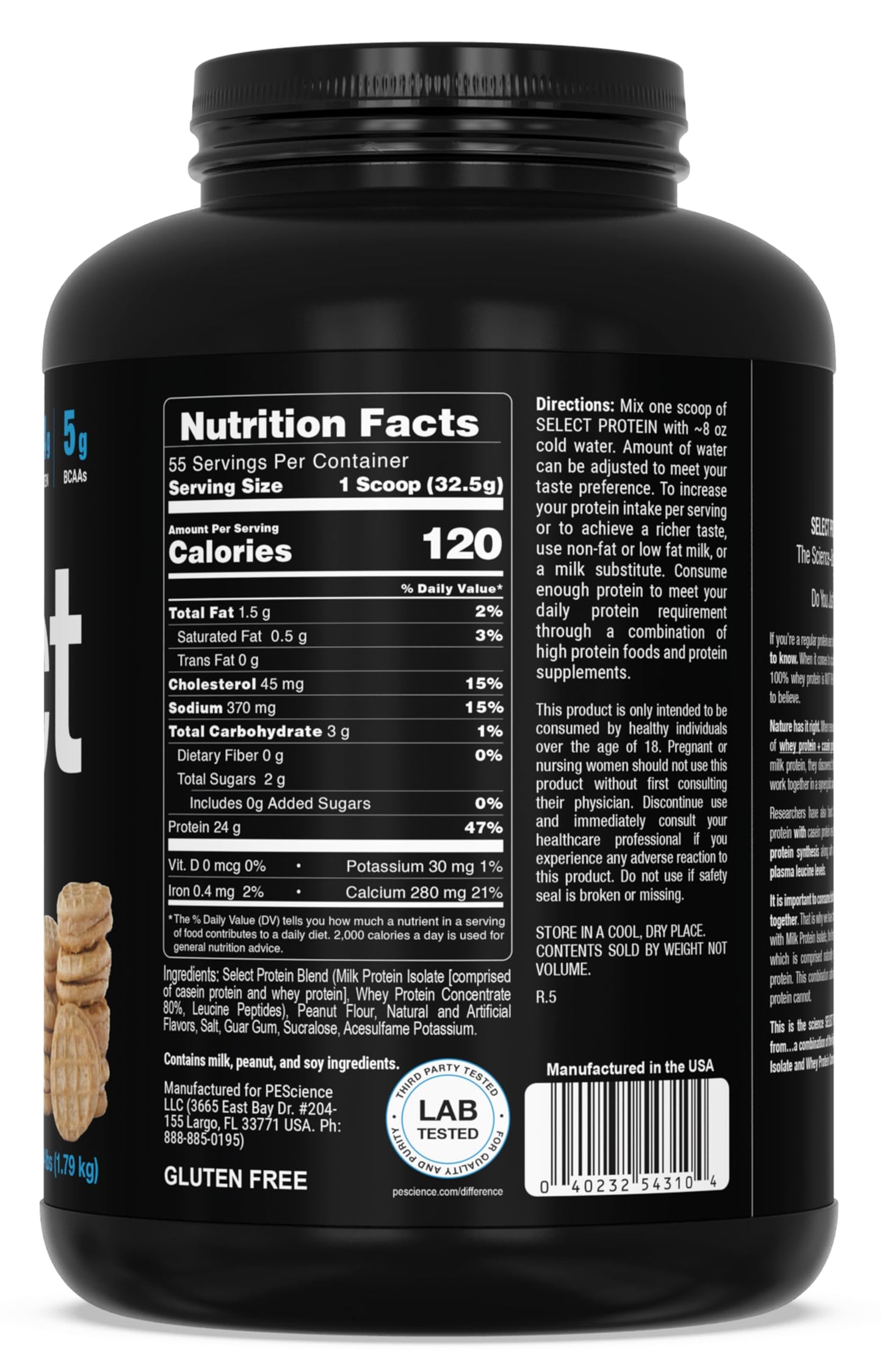 PEScience Select Protein Powder, Whey and Casein Blend, Peanut Butter Cookie, 55 Servings