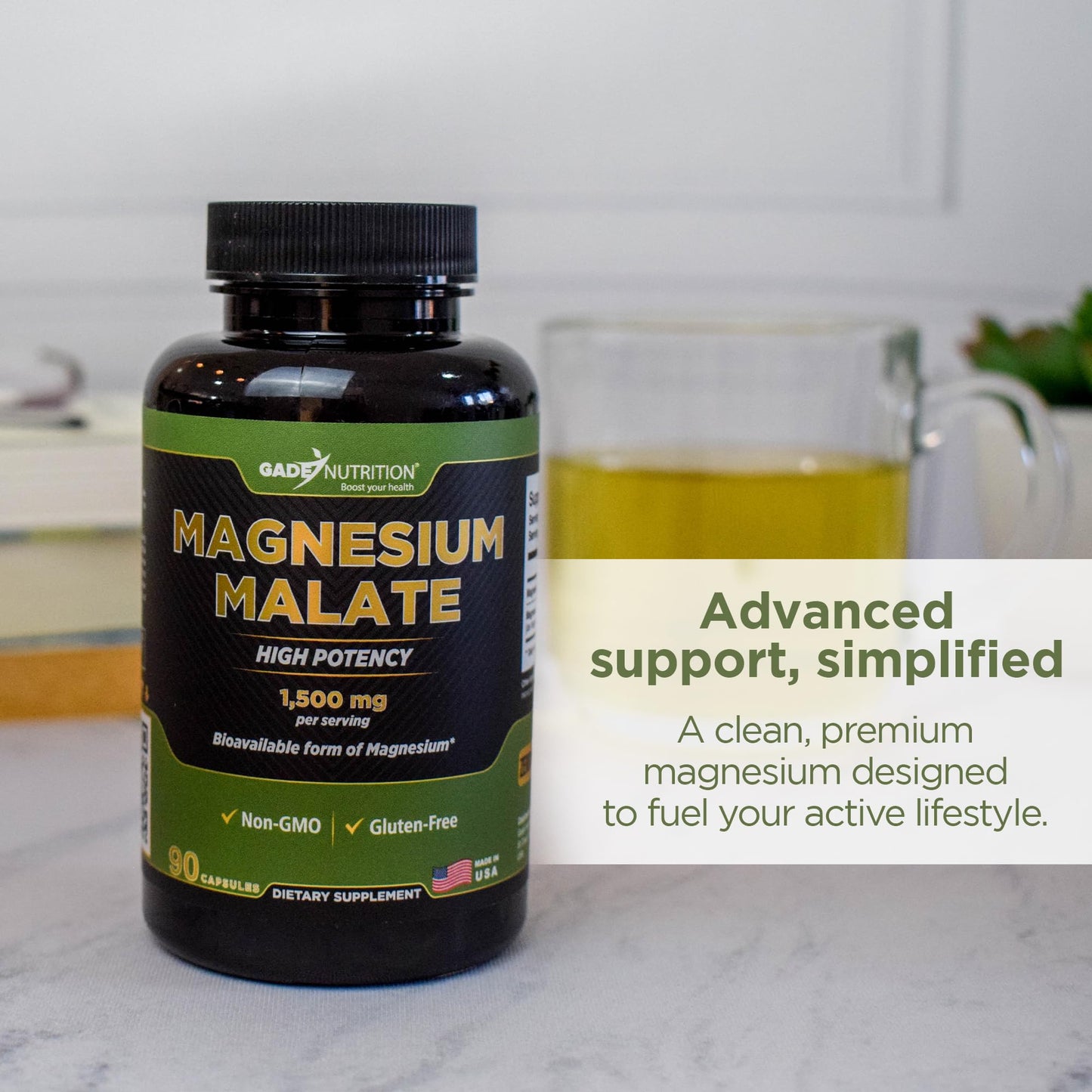 GADE NUTRITION Magnesium Malate Supplement Capsules 1500 mg, 90 Count